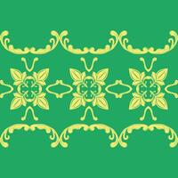 Fine Fresh Green with Yellow Scroll Ornament Delicate Botanical Style Border Pattern. Elaborate Swirl Baroque Rococo Inspired Luxury Filigree Detailed for Rich Decoration Garment Interior Scarf Craft vector