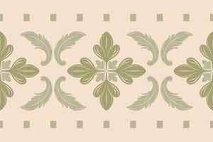 Greatest Nature Inspired Medieval Celadon Green Color Scroll Ornament Geometric on Beige Background. Baroque Floral and Leaves Botany Style for All Decoration Mattress Wallpaper Batik Scarf Embroidery vector