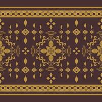 Traditional Flourish Scroll Ornament Geometric Luxury Design Medieval Border Pattern Golden Silk Filigree Element Brown Background. Beautiful Delicate Victorian Style for Embroidery Palace Royal Silk vector