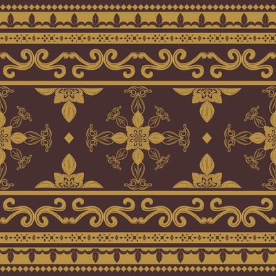 Boutique Blooming Grandiose Elaborate Opulence Design with Golden Scroll Ornament. Nature Inspired Delicate Gold on Brown Background for Luxury Pattern Border Interior Exterior Kebaya Border Beautiful