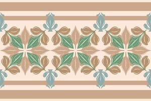 Whimsical Abstract Folk Elaborate Medieval Florals Style with Royal Ornament Baroque Inspired Green Brown Beige Luxury Design Seamless Border Pattern. Beautiful Classic Botany Embroidery Textiles Tile vector