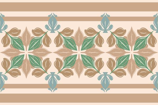 Whimsical Abstract Folk Elaborate Medieval Florals Style with Royal Ornament Baroque Inspired Green Brown Beige Luxury Design Seamless Border Pattern. Beautiful Classic Botany Embroidery Textiles Tile