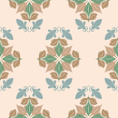 Luxury Motif Modern Thai Silk Florals Ornament Seamless Classy Pattern with Green Blue Brown on Beige Background. Elegance Siam Botanical for Interior Exterior Decoration Spa Branding Silk Tile Fabric