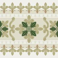 Grandiose Flourish Deep and Light Green Scroll Ornament Baroque Victorian Style Seamless Border Pattern Elegance Fleur de lis Damask For Rich Royal Design wallpaper garment ceramic carpet fabric batik vector
