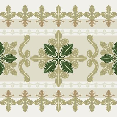 Grandiose Flourish Deep and Light Green Scroll Ornament Baroque Victorian Style Seamless Border Pattern Elegance Fleur de lis Damask For Rich Royal Design wallpaper garment ceramic carpet fabric batik