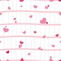 Seamless pattern with horizontal stripes and pink hearts Geometric striped repeating gingham texture. vector
