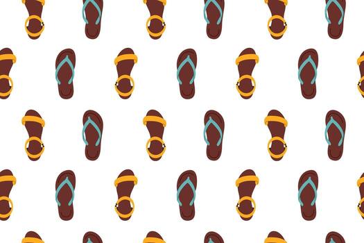 Repeating pattern of sandals and flip flops for vacation and summer design themes vector