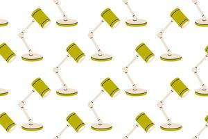Seamless pattern with green desk lamps on yellow background, ideal for workspace, productivity, or learning environment visuals vector