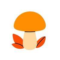 Orange forest mushroom with small red leaves near the base vector