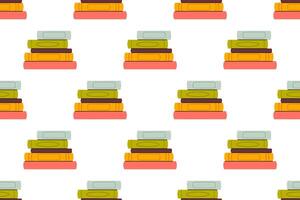 Seamless educational background with stacks of green, red and yellow books vector