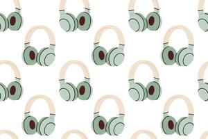 Seamless pattern of wireless headphones on white background, suitable for podcast, audio content, and modern media visuals vector