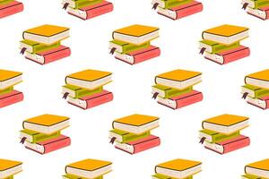 Repeating pattern with piles of closed books and visible bookmarks on white background vector