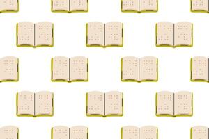 Seamless pattern of open braille books on white background, ideal for accessibility, inclusive education, and visually impaired reading themes vector
