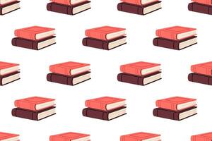 Repeating pattern of stacked hardcover books in red and brown tones vector