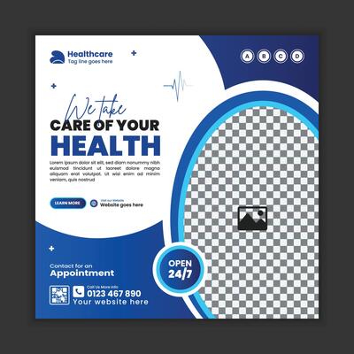 Medical and hospital services social media post banner design, Clinic and doctor Appointment web banner, and online post template