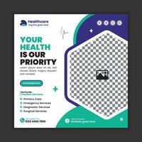 Square Web Banner and Social Media Post Template for Medical Healthcare Services, Ideal for Online Marketing of Hospital Businesses and Health Clinics vector