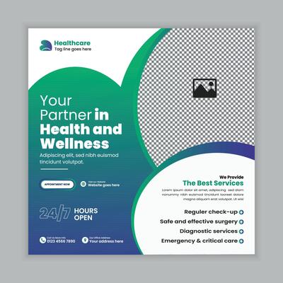 Web Banner and Social Media Post Template for Medical Healthcare Services, Ideal for Online Marketing of Hospital Businesses and Health Clinics