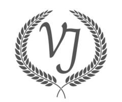 Initial letter V and J, VJ monogram logo design with laurel wreath. Luxury calligraphy font. vector