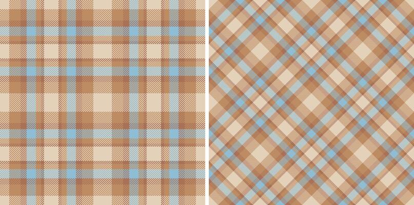 Two elegant plaid patterns in beige and light blue. Perfect for textile design, fashion, home decor, or website backgrounds.