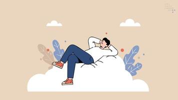 Man Relaxing on a Cloud, Dreaming of Serenity vector