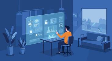 User interacting with a digital security interface vector