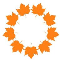 Autumn leaves circle frame. A circular frame made of bright orange maple leaves. Minimalist and clean flat design, perfect for autumn-themed compositions, greeting cards, or seasonal decorations. vector
