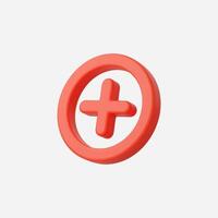 A bold red plus icon in a minimalistic 3D style. vector