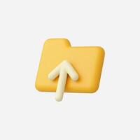 3D yellow folder icon with an upward arrow for upload representation. vector