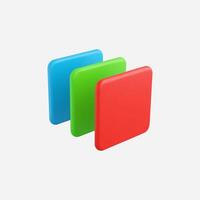 Three colorful squares in blue, green, and red, arranged simply. vector