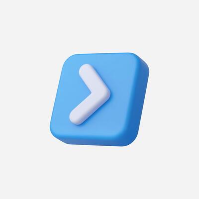 3D blue button with a white arrow, symbolizing forward navigation.