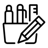 Pencil pens ruler in a container suitable for school supplies, office organization, desk essentials, stationary concept, backtoschool, and educational themes. vector