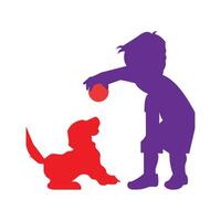Boy playing with dog. Stock illustration vector