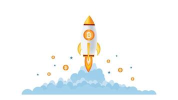 3d rocket with bitcoin symbol vector