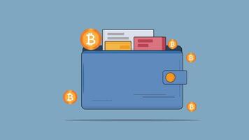 blue wallet and bitcoin illustration vector