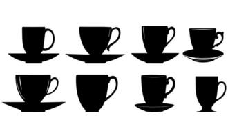 A set of black silhouettes of cups and saucers vector