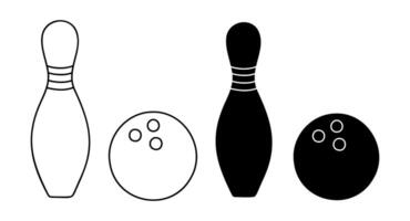 Bowling pins and balls silhouette and outline for sports design and recreation themes. vector