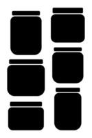 Set of black jars shapes isolated on white background. Collection of various jars silhouettes. vector