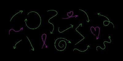 Creative chalk arrows and heart shapes on black background for design projects. vector