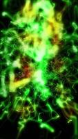 Abstract glowing green fibre optic threads swirl into a dynamic digital network structure video