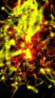Abstract glowing red and yellow fibre optic threads twist into a dynamic digital network structure video