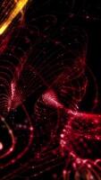 Bright sparkling red neon light waves on dark background. Futuristic abstraction video