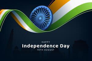 Independence Day emblem and tricolor ribbon vector
