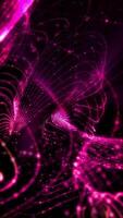 Bright sparkling violet neon light waves on dark background. Futuristic abstraction video