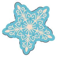 Hand Drawn Snowflake Icon Isolated on White Background. Cute flat snow icon with simple outline, blue silhouette of particles of ice. vector