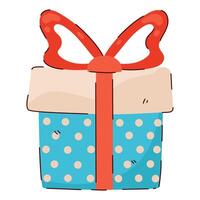 Cute Gift Box Icon in Hand Drawn Style Isolated on White Background. Present box with ribbon and polka dots, for Christmas, birthday, party, celebration vector