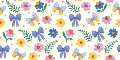 Colorful floral and bow design pattern vector