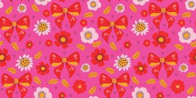 Colorful floral pattern with red bows vector