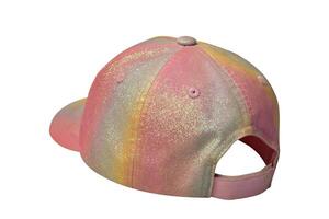 Multicolored headdress cap, back view, isolated on white background. Mockup for logo placement or use in design. photo