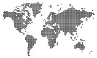 Dotted global map highlighting global continents the use of circle and pixel pattern. Abstract art used in technology, our online world mapping, and global business visuals. vector