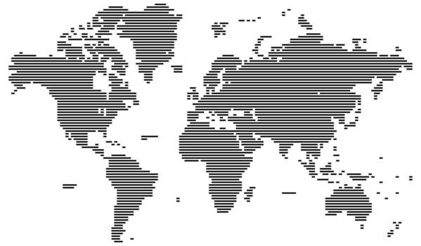 Pixelated Horizontal line shape map design representing physical geography. Includes Asia, Africa, America, and Europe. Realistic line shape dotted world map feathering abstract country boundary vector